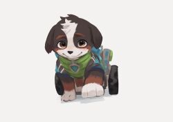 absurdres animal_ears aru_(aru7g) closed_mouth commentary_request dog dog_ears highres looking_at_viewer no_humans paw_patrol rex_(paw_patrol) smile white_background