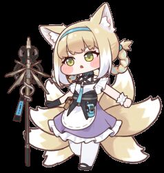 1girl animal_ears animated animated_gif arknights artist_request blue_hairband blush braid braided_hair_rings diyap_(style) dress floating fox_ears fox_girl fox_tail green_eyes hair_rings hairband highres infection_monitor_(arknights) kitsune kyuubi multiple_tails open_mouth pantyhose purple_dress simple_background solo suzuran_(arknights) tail transparent_background twin_braids variant_set white_pantyhose