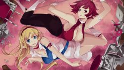 Rule 34 | 10s, 2girls, artist request, ass, blonde hair, blue eyes, boots, breasts, choker, cutie honey, cutie honey (character), cutie honey universe, dress, female focus, gloves, hairband, kisaragi honey, large breasts, long hair, magical girl, multiple girls, official art, red eyes, red hair, short hair, very long hair, white footwear