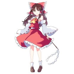 Rule 34 | 1girl, absurdres, ascot, bare shoulders, bow, breasts, brown eyes, brown hair, chest sarashi, closed mouth, collar, detached sleeves, facing viewer, frilled bow, frilled hair tubes, frilled skirt, frills, full body, gohei, hair bow, hair tubes, hakurei reimu, highres, holding, holding gohei, large variant set, looking at viewer, medium hair, pioartstuff, red bow, red skirt, sarashi, simple background, skirt, small breasts, socks, solo, tachi-e, touhou, transparent background, variant set, white collar, white socks, worried, yellow ascot