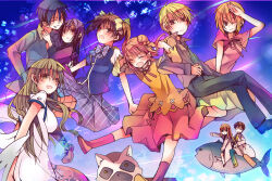 Rule 34 | 3boys, 6+girls, akanegasaki sora, black dress, black hair, blonde hair, blue hair, bow, brother and sister, brown eyes, brown hair, china dress, chinese clothes, clip studio paint (medium), double bun, dress, ever 17, everyone, father and daughter, father and son, fish, green eyes, green hair, grey shirt, hair bow, hair bun, hibiki mio, hokuto (ever 17), kaburaki ryougo, komachi tsugumi, kuranari takeshi, long hair, matsunaga sara, mother and daughter, multiple boys, multiple girls, orange eyes, orange hair, pink hair, pink shirt, purple eyes, school uniform, shirt, short hair, short twintails, siblings, skirt, smile, tanaka yubiseiakikana, tanaka yubiseiharukana, twintails, very long hair, vest, yagami coco