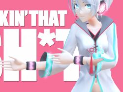 1girl 3d absurdres blender_(medium) blue_eyes breasts hair_between_eyes headset highres jacket long_sleeves navel short_hair simple_background small_breasts tomboy vocaloid vsinger_(vocaloid) yanhe yanhe_v3