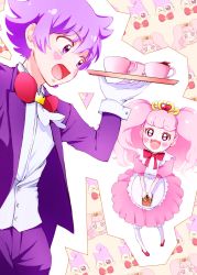 1boy 1girl aroma_(go!_princess_precure) aroma_(go!_princess_precure)_(human) brother_and_sister butler go!_princess_precure highres long_hair maid mikan_(mikataaaa) personification pink_hair precure puff_(go!_princess_precure) puff_(go!_princess_precure)_(human) purple_hair siblings