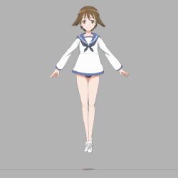Rule 34 | 1girl, animated, animated gif, blush, brown eyes, brown hair, dress, full body, grey background, jumping, keicha (kmoekaki), military uniform, miyafuji yoshika, sailor dress, short hair, simple background, solo, strike witches, world witches series
