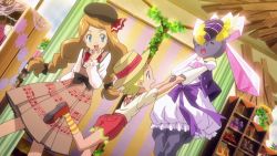 3girls ass bonnie_(pokemon) diancie gen_6_pokemon happy highres legendary_pokemon long_hair multiple_girls mythical_pokemon nintendo pokemon pokemon_(creature) screencap serena_(pokemon) short_hair shorts tagme