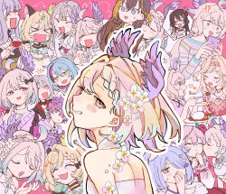 &gt;_&lt; 3boys 6+girls :d ahoge anchor_earrings apron aqua_nails back black_hair blonde_hair blue_eyes blue_hair blush braid casual collage covering_own_mouth cup curry curry_rice drinking_glass earrings elira_pendora elira_pendora_(2nd_costume) enna_alouette enna_alouette_(2nd_costume) facial_mark feeding flower food from_behind fulgur_ovid green_eyes grin hair_flower hair_ornament hand_over_own_mouth head_wings highres holding holding_cup jewelry kiss kissing_cheek laughing layla_alstroemeria long_hair looking_at_viewer medium_hair mika_melatika millie_parfait millie_parfait_(2nd_costume) mmm_toi0 multicolored_hair multiple_boys multiple_girls multiple_views nijisanji nijisanji_en nijisanji_id nina_kosaka nina_kosaka_(2nd_costume) open_mouth petra_gurin petra_gurin_(2nd_costume) purple_eyes purple_hair reimu_endou reimu_endou_(2nd_costume) rice rosemi_lovelock rosemi_lovelock_(1st_costume) shirt smile streaked_hair striped_clothes striped_shirt sweatdrop tearing_up tongue tongue_out uki_violeta v virtual_youtuber wine_glass wings xd