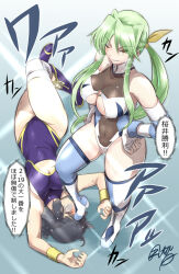 2girls catfight commission defeat green_hair hanabusa_(xztr3448) highres minami_toshimi multiple_girls pixiv_commission sakurai_chisato translation_request wrestle_angels wrestling wrestling_outfit