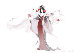 Rule 34 | 1girl, absurdres, black hair, black shawl, breasts, chinese clothes, chinese commentary, circlet, cleavage, closed eyes, closed mouth, commentary request, eyeshadow, facial mark, flower, forehead mark, frilled shawl, frills, full body, hagoromo, hair bun, hair rings, half updo, hanfu, highres, jin renshi, lipstick, long sleeves, makeup, marking on cheek, original, petals, pink eyeshadow, poppy (flower), red flower, red hanfu, red lips, rose petals, see-through clothes, see-through veil, shawl, short hair, simple background, single hair bun, smile, solo, standing, veil, watermark, weibo watermark, white background, white sleeves, white veil, wide sleeves