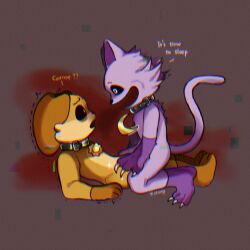 2boys :3 animal_ears big_smile black_collar black_sclera cat_boy cat_ears cat_tail catnap_(poppy_playtime) claws collar colored_sclera commentary_request constricted_pupils dark_orange_fur dark_purple_fur dog_boy dog_ears dogday_(poppy_playtime) fingernails full_body furrowed_brow gas glitch highres jewelry looking_at_another lying male_focus moon moon_(ornament) moon_necklace multicolored_fur multiple_boys necklace on_back orange_collar orange_fur poppy_playtime purple_fur scared sharp_fingernails sitting sitting_on_lap sitting_on_person smile smiling_critters smoke sparkle straddling sun_(ornament) sun_necklace sun_symbol tagme tail white_eyes yaoi