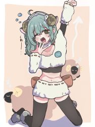 1girl blush empty_eyes green_hair highres horns kimi_no_koto_ga_dai_dai_dai_dai_daisuki_na_100-nin_no_kanojo nemui_nemu pizzayanopunch short_hair