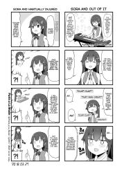 4koma broken_arm broken_leg cast comic crutch english_text hair_ornament hairpin highres hololive instrument monochrome multiple_4koma piano purin_a_la_mode_(popup) school_uniform third-party_source tokino_sora virtual_youtuber