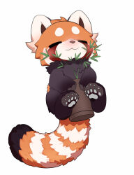 1boy :3 animal_ears animal_feet animal_hands bamboo chibi chibi_only chibikemo claws closed_eyes commentary digitigrade english_commentary fluffy_land from_below furry furry_male garnet_(fluffy_land) highres kikugawa_ru male_focus official_art pawpads plant potted_plant red_panda_boy red_panda_ears red_panda_tail second-party_source simple_background sitting solo tail white_background