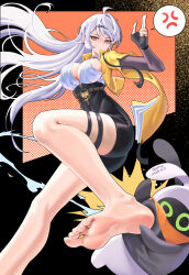 1girl absurdres barefoot feet highres huahuaren_jump light_blush long_hair soles toes white_hair yellow_eyes yixuan_(zenless_zone_zero) zenless_zone_zero
