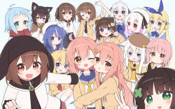 Rule 34 | 2boys, 6+girls, :o, ;d, ahoge, alice (ayanepuna), alice girl (ayanepuna), animal ear fluff, animal ears, animal hat, antenna hair, apron, beanie, beret, black eyes, black hat, black necktie, black ribbon, black skirt, blonde hair, blue dress, blue eyes, blue hair, blue hairband, blue ribbon, blue sailor collar, blush, bow hairband, brown capelet, brown eyes, brown hair, brown hat, capelet, cat ears, cat girl, cat hair ornament, cheek-to-cheek, closed mouth, clover hair ornament, collared shirt, colored inner hair, drawstring, dress, dress shirt, fake animal ears, flower, flying sweatdrops, four-leaf clover hair ornament, green eyes, hair between eyes, hair flower, hair ornament, hair ribbon, hairband, hairclip, hand up, hat, hat ribbon, heads together, heterochromia, highres, hood, hood down, hooded jacket, ii (ayanepuna), index finger raised, jacket, koko (ayanepuna), kotone (ayanepuna), kuu (ayanepuna), long hair, long sleeves, looking at viewer, mana (ayanepuna), mei (ayanepuna), multicolored hair, multiple boys, multiple girls, neck ribbon, neckerchief, necktie, nia (ayanepuna), nono (ayanepuna), one eye closed, open clothes, open jacket, open mouth, original, parted lips, pinafore dress, pink hair, red eyes, red neckerchief, red ribbon, red scarf, ribbon, sailor collar, sailor shirt, scarf, school uniform, serafuku, shio (ayanepuna), shirt, short sleeves, siblings, simple background, sisters, skirt, sleeveless, sleeveless dress, smile, socks, sui (ayanepuna), suzu (ayanepuna), tamaki (ayanepuna), two side up, v, very long hair, white flower, white hair, white hat, white shirt, white socks, yellow jacket, yellow neckerchief, yuki (ayanepuna), yune (ayanepuna), yuune (ayanepuna), yuune (ayanepuna) (character), zipper pull tab