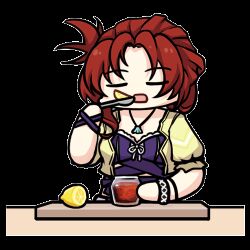 &gt;_&lt; 1girl animated animated_gif bracelet closed_eyes closed_mouth cutting_board diaoxian_kuangmo eating food fruit holding holding_spoon honkai_(series) honkai_impact_3rd jacket jewelry lemon lemon_slice lemonade lowres murata_himeko murata_himeko_(scarlet_fusion) murata_himeko_(summer_party) necklace official_art open_mouth purple_vest red_hair solo sour_(taste) spoon summer_uniform table third-party_source transparent_background upper_body vest wavy_mouth yellow_jacket