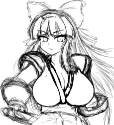 Rule 34 | 1girl, ainu clothes, breasts, cleavage, fingerless gloves, gloves, hair ribbon, highres, large breasts, long hair, looking at viewer, monochrome, nakoruru, ribbon, samurai spirits, serious, sketch, snk, solo, the king of fighters, weapon