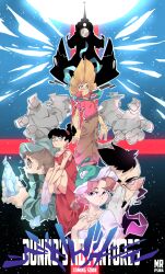 Rule 34 | 2girls, 3boys, absurdres, adjusting eyewear, artist name, black hair, blonde hair, blue eyes, brown hair, cropped torso, crossover, crystal, dress, dunno on the moon, english text, glasses, gloves, green eyes, green headwear, green necktie, highres, looking at viewer, movie poster, mr.psina, multicolored hair, multiple boys, multiple girls, necktie, neon genesis evangelion, panties, parody, pink-tinted eyewear, ponytail, purple eyes, red dress, red panties, red shirt, shirt, short hair, sleeveless, sleeveless dress, smile, socks, soviet, third-party source, tinted eyewear, two-tone hair, underwear, white gloves, white shirt, white socks