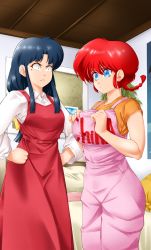 2girls absurdres anger_vein blue_eyes braid genderswap genderswap_(mtf) highres long_hair multiple_girls omiiverse ranma-chan ranma_1/2 red_hair saotome_ranma single_braid tendou_akane