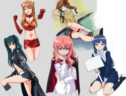 5girls ass black_rock_shooter black_rock_shooter_(character) blue_eyes blue_hair cape cosplay crossover kannagi kneeling legs long_hair louise_francoise_le_blanc_de_la_valliere makacoon multiple_crossover multiple_girls neon_genesis_evangelion one_eye_closed pink_hair shirai_kuroko shorts skirt souryuu_asuka_langley souryuu_asuka_langley_(cosplay) toaru_kagaku_no_railgun toaru_majutsu_no_index twintails wink zange zero_no_tsukaima