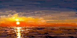 Rule 34 | gradient sky, hisachan55cute, horizon, no humans, ocean, original, pixel art, reflection, reflective water, scenery, sky, sun, sunset