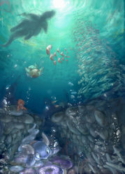 00s 1990s_(style) bad_id bad_pixiv_id bubble chinchou coral dragonite fish gen_1_pokemon gen_2_pokemon gen_3_pokemon highres luvdisc nature nintendo no_humans octillery pokemon pokemon_(creature) pokemon_gsc pokemon_rgby pokemon_rse remoraid retro_artstyle squirtle staryu sunlight underwater wartortle yoshiya_(lostbeat)