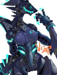 absurdres armor claws highres humanoid_robot joints mechanical_arms original purple_armor robot robot_ears robot_girl robot_joints signature spikes tagme tail white_background yunimaru