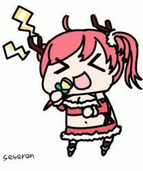 &gt;_&lt; 1girl animated animated_gif azur_lane breasts christmas cleavage lowres microphone music navel open_mouth san_diego_(azur_lane) san_diego_(sandy_claus)_(azur_lane) seseren singing