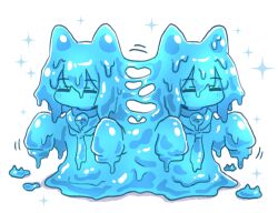 Rule 34 | 2girls, = =, animal ears, closed eyes, fox ears, fox girl, kemomimi-chan (naga u), mitosis, monster girl, multiple girls, naga u, no mouth, original, simple background, slime girl, slimification, sparkle, white background
