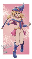 blonde_hair boots cleft_of_venus dark_magician_girl green_eyes hexagram highres lamb-oic029 magical_girl nude_filter open_mouth pussy simple_background star_of_david tagme third-party_edit uncensored wand yu-gi-oh! yu-gi-oh!_duel_monsters