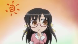 15_bishoujo_hyouryuuki animated animated_gif black_hair bug butterfly chibi finger_to_mouth glasses bug long_hair nago_nogiku smile