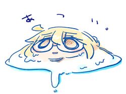 Rule 34 | 1girl, @ @, ahoge, artoria pendragon (fate), black-framed eyewear, blonde hair, blush stickers, brown eyes, colored shadow, commentary request, fate/grand order, fate (series), glasses, hair between eyes, hot, kasuga yuuki, lowres, melting, mysterious heroine x alter (fate), parted lips, semi-rimless eyewear, shadow, simple background, solo, translation request, under-rim eyewear, white background
