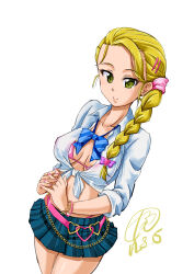 amesuku_gyaru belt blonde_hair bow bowtie braid braided_ponytail breasts chain_belt futari_wa_precure futari_wa_precure_max_heart gyaru highres kogal kujou_hikari looking_at_viewer microskirt miniskirt precure skirt smile tagme tamo_(nama-yatsuhashi) yellow_eyes