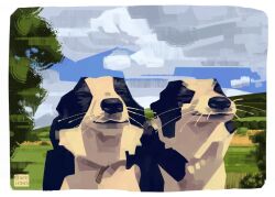 blue_sky cloud commentary day dog english_commentary highres no_humans original outdoors sky smile spouons tree twitter_username