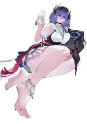1girl absurdres arknights barefoot bird blue_eyes cantabile_(arknights) feet highres long_hair looking_at_viewer nils_(artist) parted_lips soles toes white_background