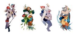 2boys 2girls absurdres barefoot boots commentary_request cranidos crasher_wake creatures_(company) floatzel game_freak gardenia_(pokemon) gen_1_pokemon gen_4_pokemon gloves gym_leader hand_on_headwear helmet highres holding machoke maylene_(pokemon) multicolored_hair multiple_boys multiple_girls navel nintendo orange_hair pants pink_hair pokemon pokemon_(creature) pokemon_dppt roark_(pokemon) roserade short_sleeves shovel soles spread_fingers toes topless_male two-tone_hair wristband zero_(jckz2334)
