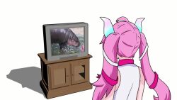 1girl angry animal animated blue_eyes chibidoki_(vtuber) child dress happy horns indie_virtual_youtuber pink_hair short_dress tagme television twintails video