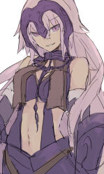 Rule 34 | 1girl, breasts, cowboy shot, fate/grand order, fate (series), hair between eyes, headpiece, highres, jeanne d&#039;arc alter (fate), long hair, looking at viewer, medium breasts, navel, rn (radon&#039;ya), simple background, smile, solo, white background, white hair