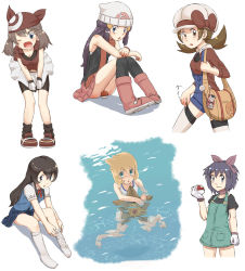 00s 6+girls alternate_costume alternate_hairstyle bad_id bad_pixiv_id bandana barefoot beanie bike_shorts blue_eyes blue_hair boots brown_eyes brown_hair newsboy_cap censored convenient_censoring dawn_(pokemon) gen_1_pokemon giselle_(pokemon) gloves green_eyes gym_leader hair_between_eyes hat highres holding holding_poke_ball kelly_(pokemon) lass_(pokemon) long_hair loose_socks lyra_(pokemon) may_(pokemon) misty_(pokemon) multiple_girls nintendo npc_trainer nyonn24 orange_hair overalls pink_boots poke_ball poke_ball_(basic) pokegear pokemon pokemon_(anime) pokemon_(classic_anime) pokemon_(creature) pokemon_dppt pokemon_hgss pokemon_rse pokemon_rse_(anime) poketch skirt smile sock_pull socks staryu swimsuit thighhighs watch water white_background white_gloves white_thighhighs wristwatch