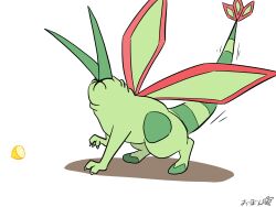 0bon animal_focus claws colored_skin commentary_request flygon food fruit gen_3_pokemon green_skin highres horns lemon nintendo no_humans pokemon pokemon_(creature) shadow simple_background tail translation_request white_background wings
