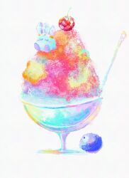 2boys cherry closed_eyes copy_ability food fruit gooey_(kirby) ice_kirby kirby kirby_(series) looking_at_food minya_(minyamokarva) multiple_boys nintendo shaved_ice sitting sleeping spoon star_(symbol) white_background