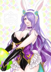 1girl breasts camilla_(fire_emblem) camilla_(spring_princess)_(fire_emblem) cleavage fire_emblem fire_emblem_fates fire_emblem_heroes hair_over_one_eye helen_(helen2210hk) large_breasts long_hair nintendo official_alternate_costume purple_eyes purple_hair solo