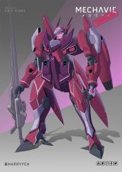 Rule 34 | character name, commentary, commission, crossover, english commentary, fusion, gn-x, gun, gundam, gundam 00, harryych, highres, holding, holding gun, holding weapon, looking ahead, macross, macross frontier, mecha, mobile suit, open hand, robot, science fiction, shadow, solo, vf-27, visor, weapon