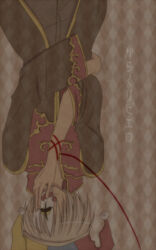 1boy argyle_background black_coat brown_background clown_mask coat commentary_request dated_commentary gold_trim hat jester_cap long_sleeves looking_at_viewer lowres male_focus mask masked multicolored_coat priest_(ragnarok_online) ragnarok_online red_coat sharari short_hair solo two-tone_coat upper_body upside-down