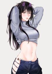1girl artist_request character_request groin midriff pants tattoo