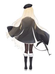 Rule 34 | 1girl, absurdres, assault rifle, black thighhighs, blonde hair, boots, coat, commission, commissioner upload, facing away, from behind, full body, girls&#039; frontline, gun, hat, highres, holding, holding weapon, kandly, knee boots, long hair, military coat, military hat, military uniform, non-web source, rifle, simple background, solo, stg44, stg44 (girls&#039; frontline), stg44 (mod3) (girls&#039; frontline), thighhighs, transparent background, vgen commission, weapon