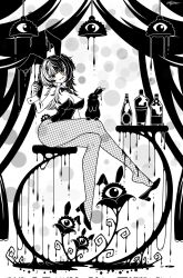 Rule 34 | 1girl, alternate costume, animal ear hairband, animal ears, arjuna 625, bare shoulders, black hair, black leotard, bow, bowtie, breasts, choker, cleavage, detached collar, fake animal ears, fake tail, fishnet pantyhose, fishnets, hairband, highleg, highleg leotard, highres, hololive, hololive english, ink, large breasts, leotard, long hair, looking at viewer, multicolored hair, pantyhose, playboy bunny, rabbit, rabbit ear hairband, rabbit ears, rabbit tail, shiori novella, smile, solo, split-color hair, spot color, strapless, strapless leotard, tail, traditional bowtie, two-tone hair, virtual youtuber, white background, white wrist cuffs, wrist cuffs, yellow eyes