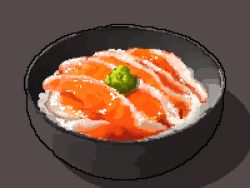 bowl eel fish_(food) food food_focus grey_background highres hisachan55cute kabayaki no_humans original pixel_art rice sashimi scenery shadow simple_background unadon_(food) wasabi