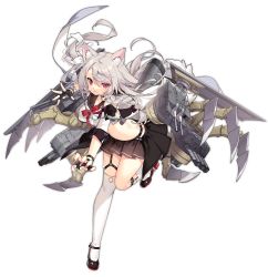 1girl animal_ears azur_lane black_sailor_collar black_skirt braid crop_top highres long_hair looking_at_viewer midriff miniskirt nail_polish neck_ribbon official_art open_mouth over-kneehighs pleated_skirt red_eyes red_ribbon retrofit_(azur_lane) ribbon rigging sailor_collar saru school_uniform serafuku side_braid silver_hair single_over-kneehigh single_thighhigh skirt smokestack solo thighhighs torpedo torpedo_tubes transparent_background white_thighhighs wolf_ears wolf_girl yuudachi_(azur_lane) yuudachi_(retrofit)_(azur_lane)