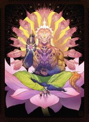 Rule 34 | absurdres, claws, closed eyes, extra arms, fangs, felyne, fingernails, flower, greninjazz, highres, indian style, long fingernails, lotus, meditation, monster, monster hunter: world, monster hunter (character), monster hunter (series), red eyes, shara ishvalda, sharp fingernails, sitting, tail, third eye