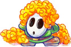 1boy belt boots brown_belt brown_boots flower green_hoodie highres hood hoodie mario_(series) nintendo official_art petal_guy shy_guy simple_background solo transparent_background white_mask yellow_flower yoshi&#039;s_new_island